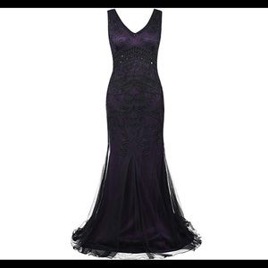 Long Purple 1920s-Mermaid Formal Dress